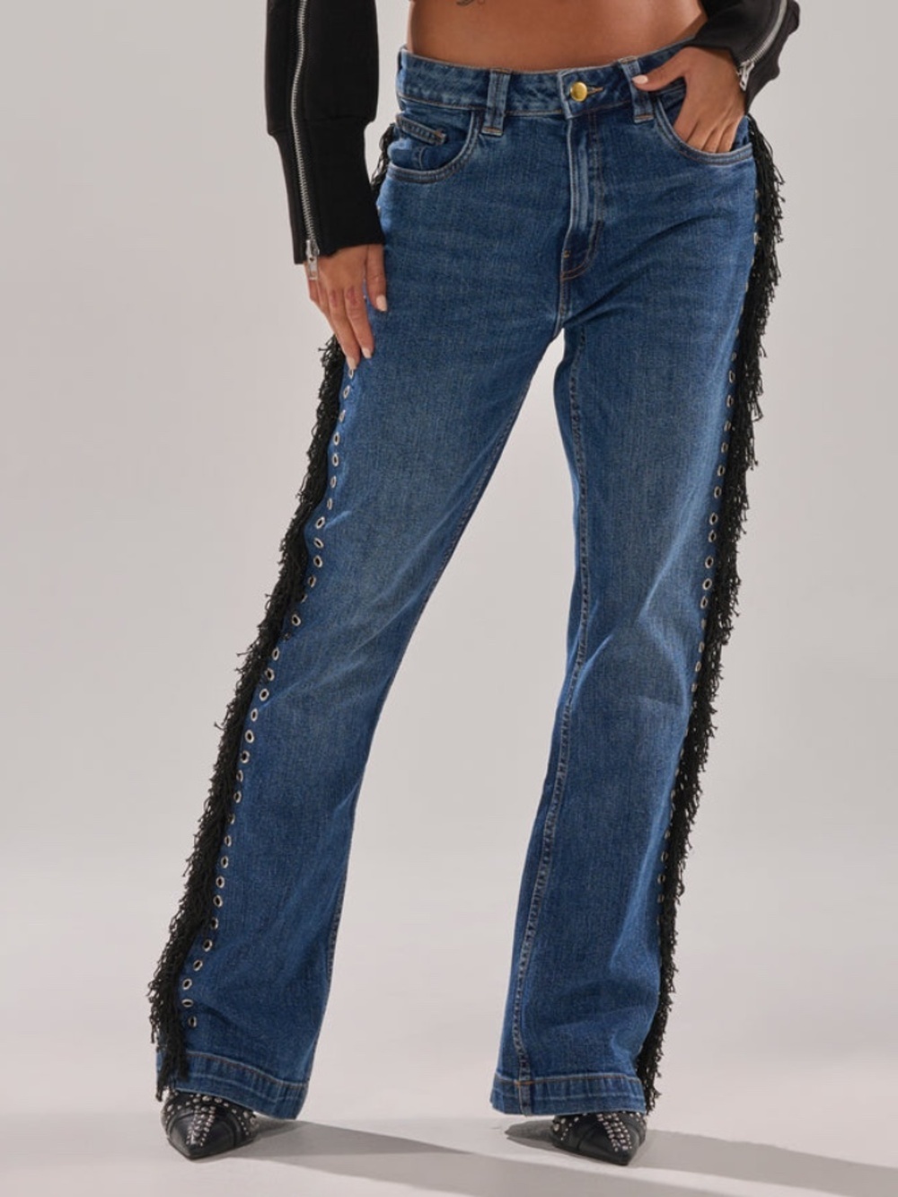 AKIRA PARTY OVER HERE FRINGE STRAIGHT LEG DENIM